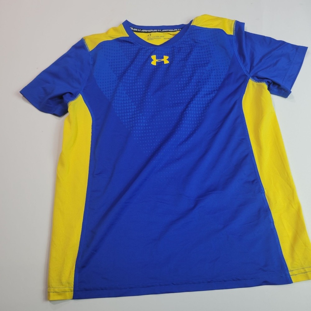 Under Armour Boys Loose HeatGear T-Shirt Size L Blue/Yellow